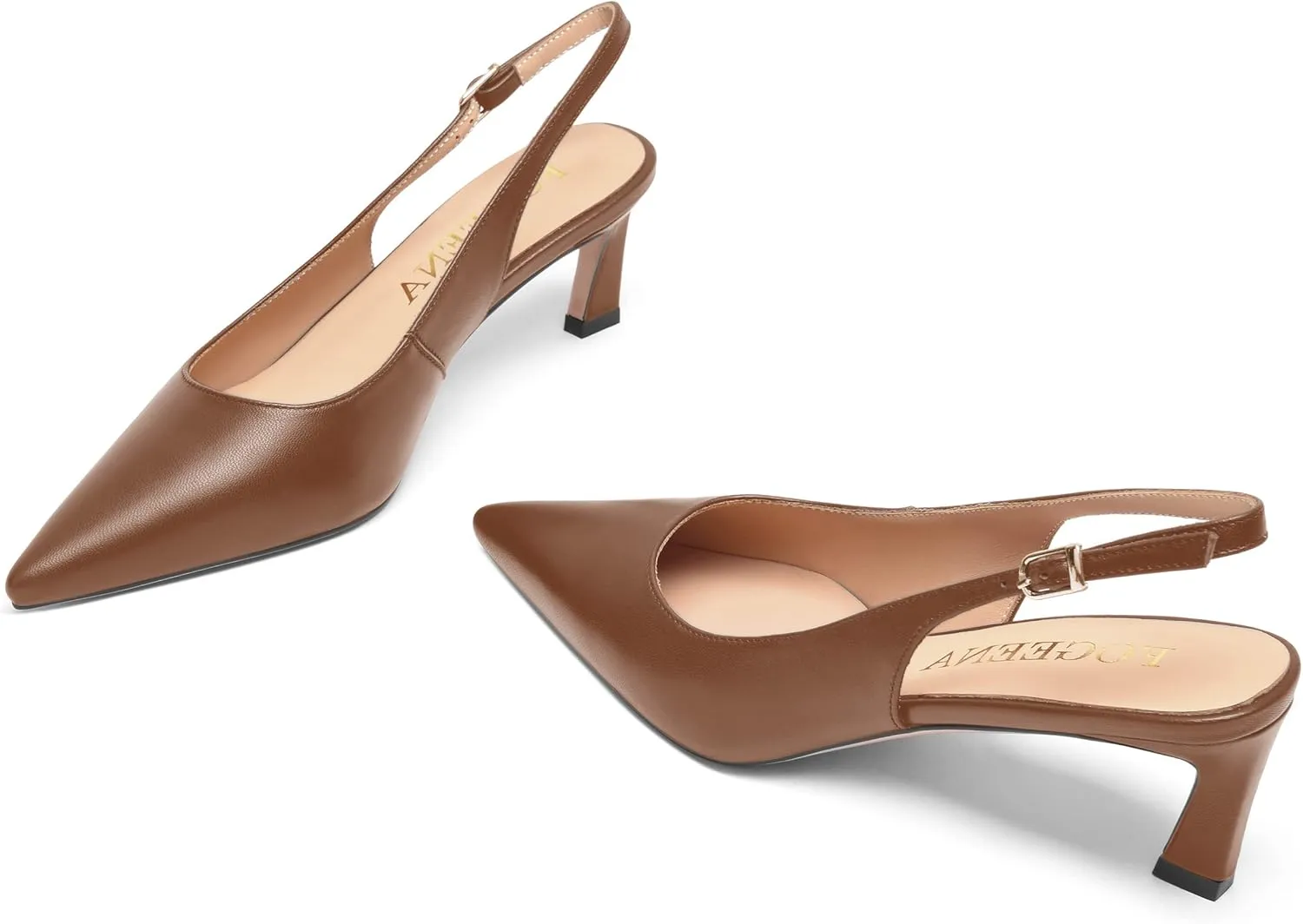 FOGEENA Womens Buckle Bridal Fashion Ankle Strap Solid Pointed Toe Matte Kitten Leather Low Heel Pumps Shoes 2 Inch