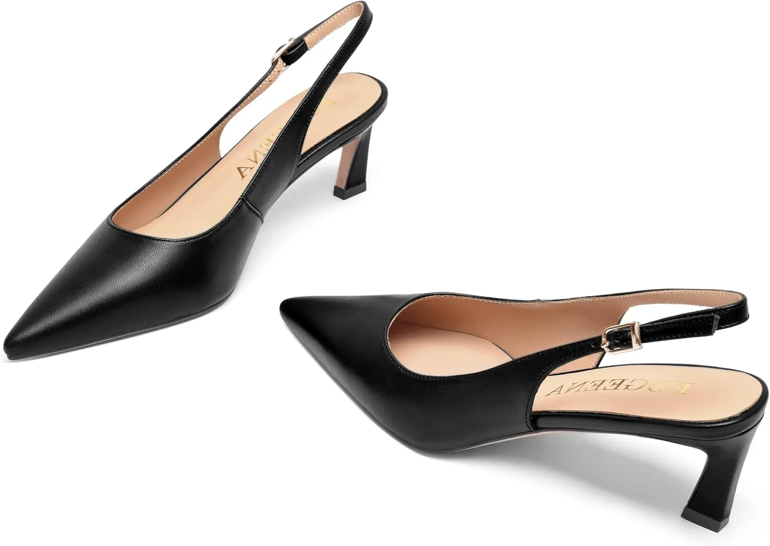 FOGEENA Womens Buckle Bridal Fashion Ankle Strap Solid Pointed Toe Matte Kitten Leather Low Heel Pumps Shoes 2 Inch