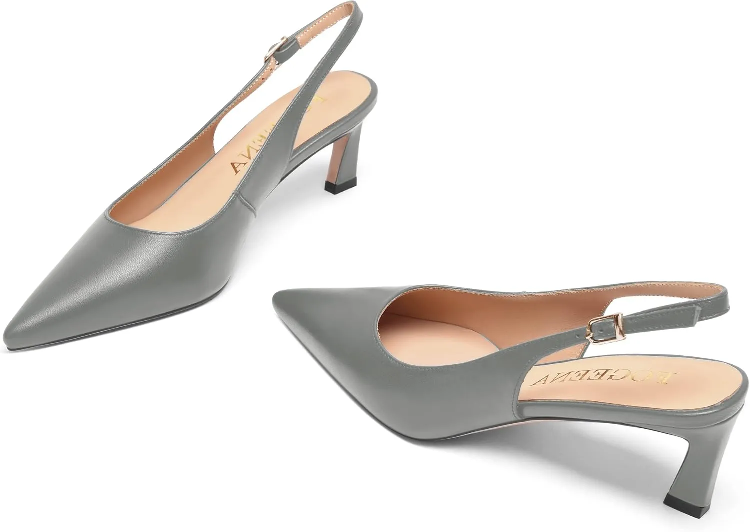 FOGEENA Womens Buckle Bridal Fashion Ankle Strap Solid Pointed Toe Matte Kitten Leather Low Heel Pumps Shoes 2 Inch