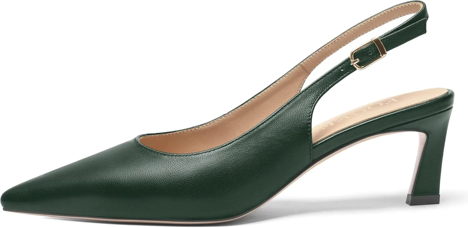 FOGEENA Womens Buckle Bridal Fashion Ankle Strap Solid Pointed Toe Matte Kitten Leather Low Heel Pumps Shoes 2 Inch
