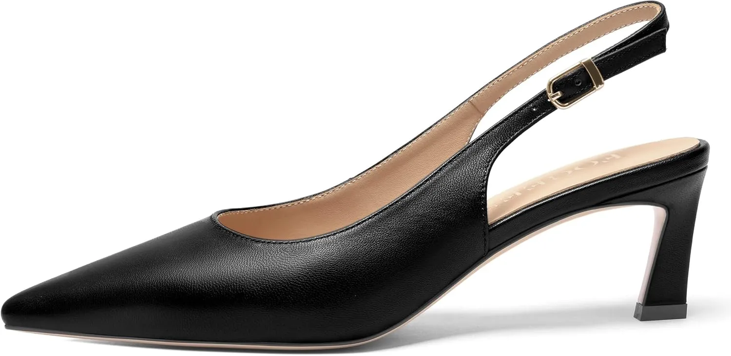 FOGEENA Womens Buckle Bridal Fashion Ankle Strap Solid Pointed Toe Matte Kitten Leather Low Heel Pumps Shoes 2 Inch