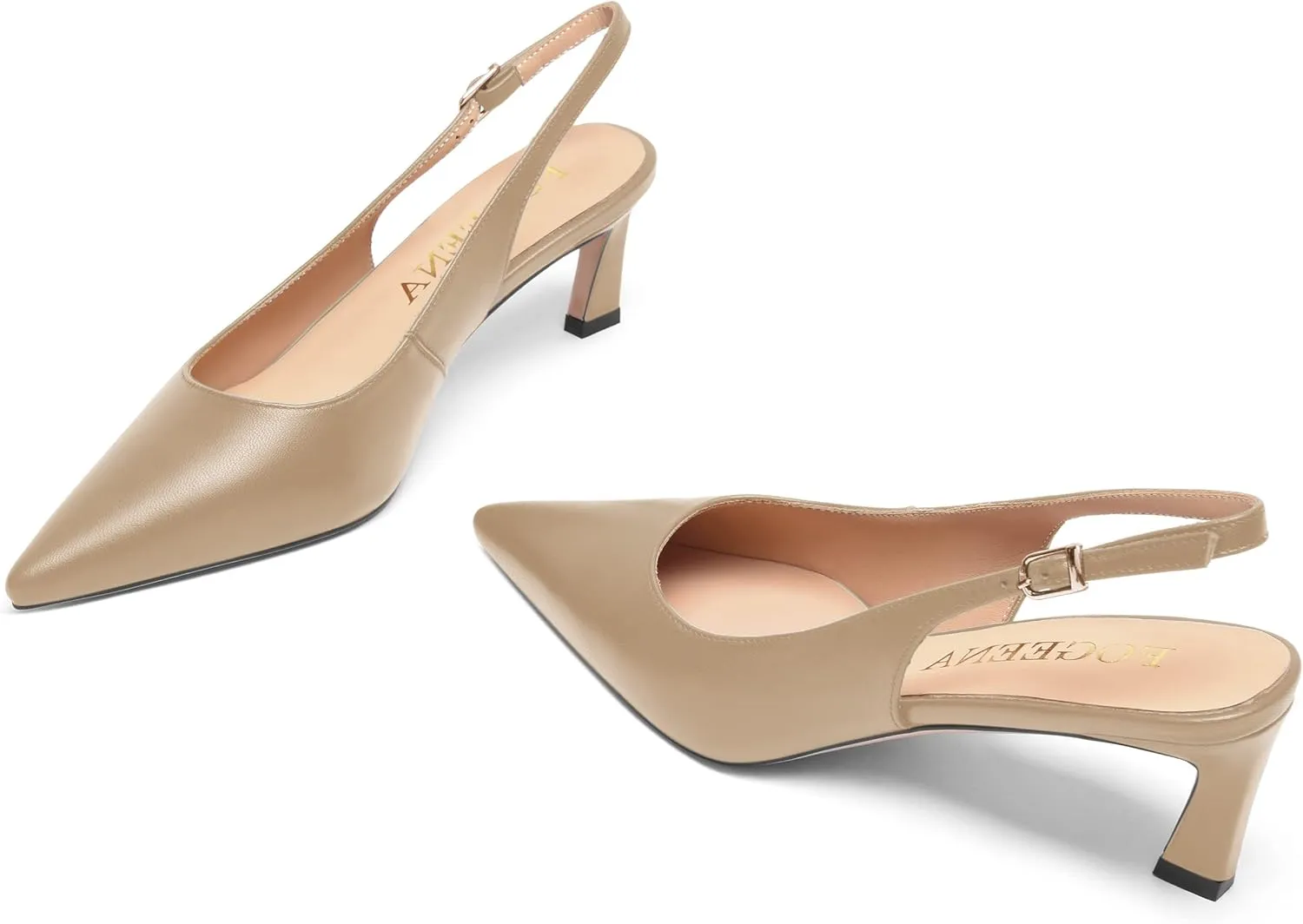 FOGEENA Womens Buckle Bridal Fashion Ankle Strap Solid Pointed Toe Matte Kitten Leather Low Heel Pumps Shoes 2 Inch