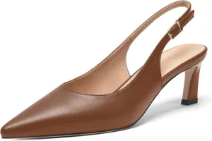 FOGEENA Womens Buckle Bridal Fashion Ankle Strap Solid Pointed Toe Matte Kitten Leather Low Heel Pumps Shoes 2 Inch