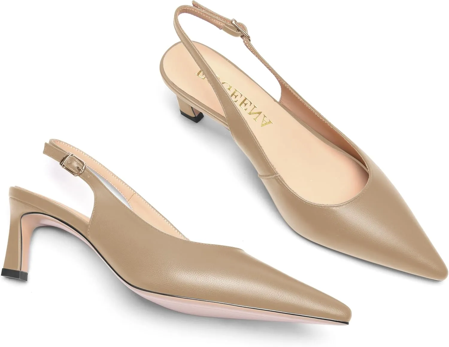 FOGEENA Womens Buckle Bridal Fashion Ankle Strap Solid Pointed Toe Matte Kitten Leather Low Heel Pumps Shoes 2 Inch