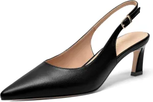 FOGEENA Womens Buckle Bridal Fashion Ankle Strap Solid Pointed Toe Matte Kitten Leather Low Heel Pumps Shoes 2 Inch