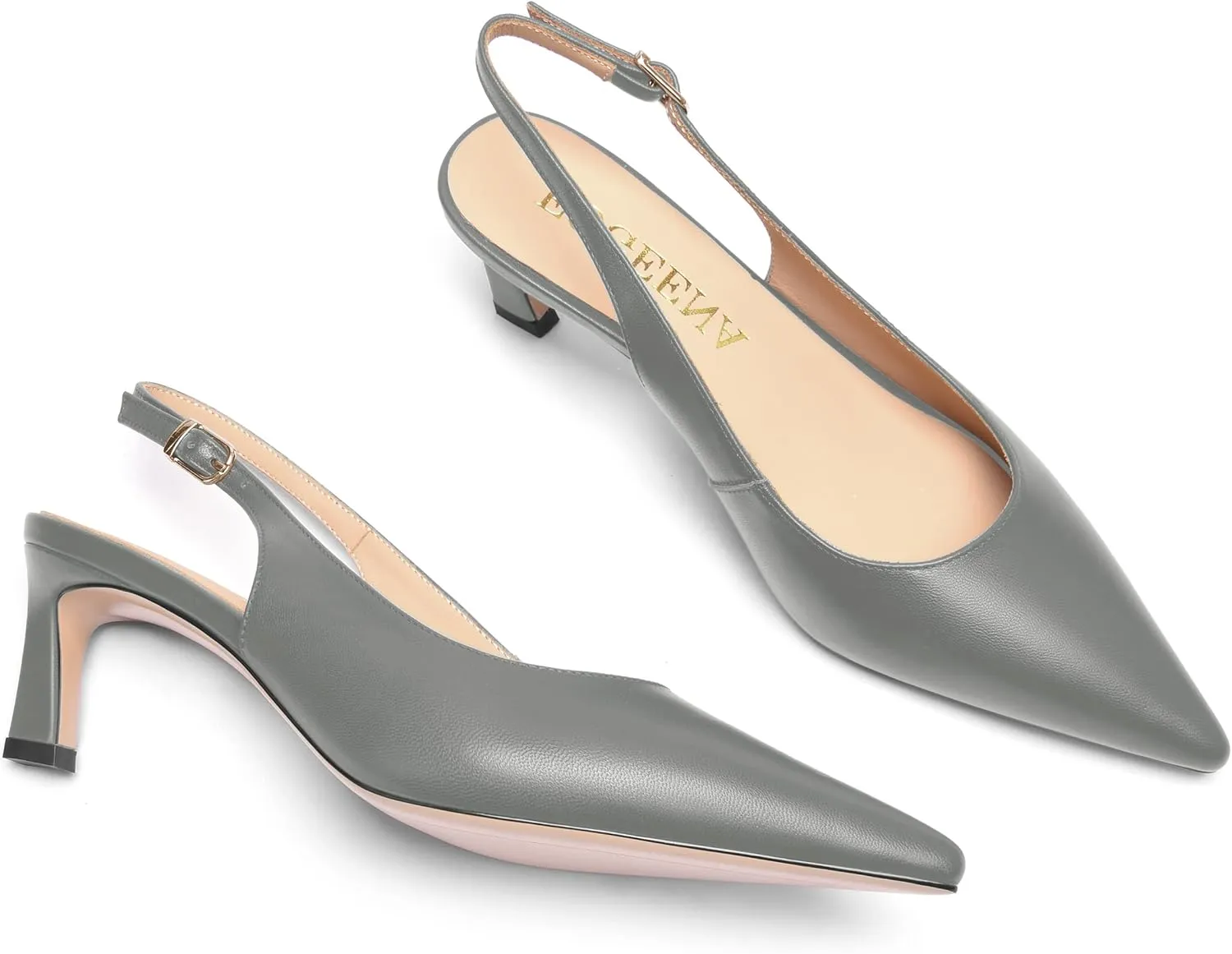 FOGEENA Womens Buckle Bridal Fashion Ankle Strap Solid Pointed Toe Matte Kitten Leather Low Heel Pumps Shoes 2 Inch