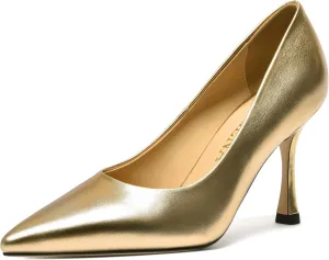 FOGEENA Womens Matte Slip On Pointed Toe Dress Wedding Stiletto Leather High Heel Pumps Shoes 3.14 Inch