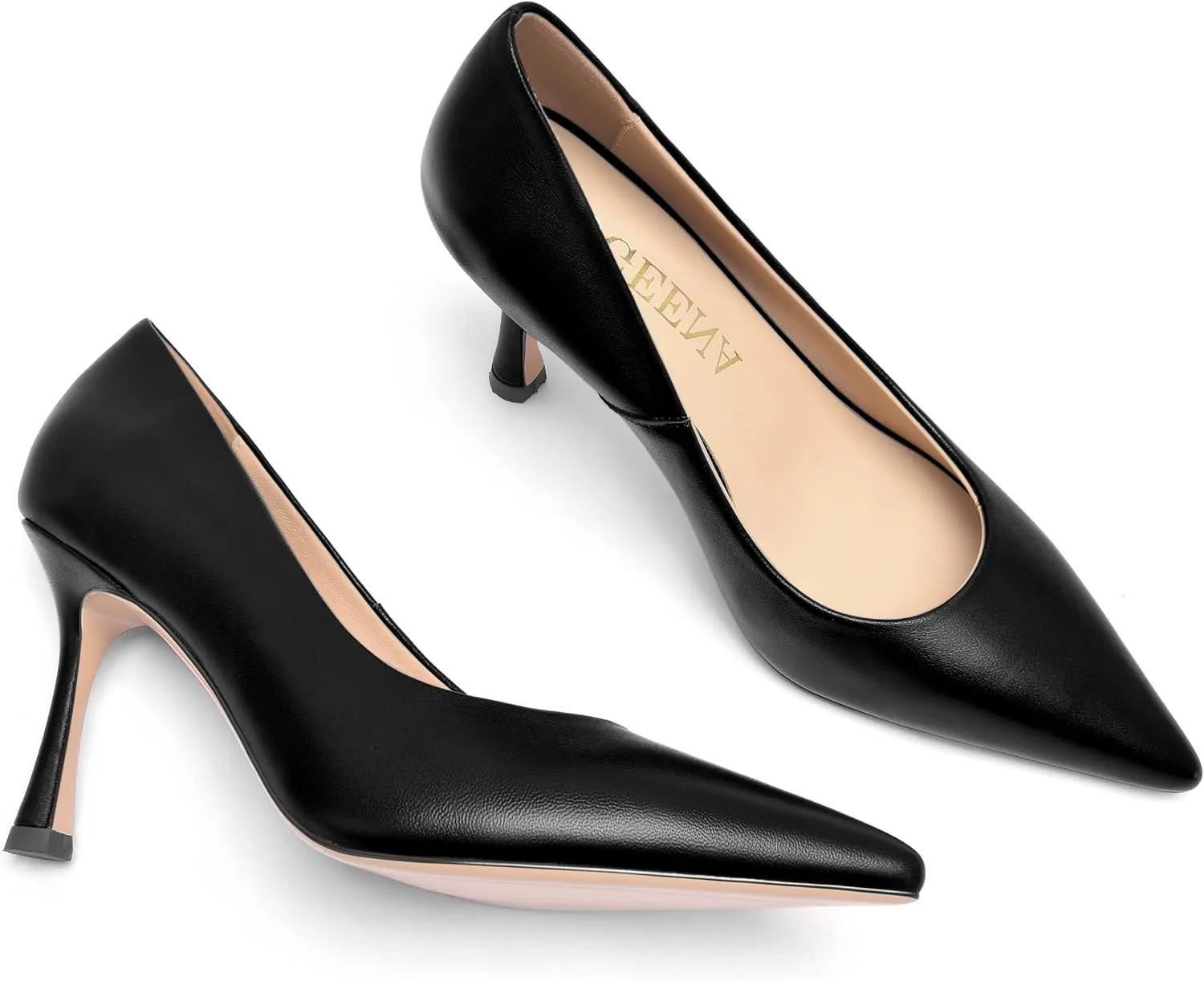 FOGEENA Womens Matte Slip On Pointed Toe Dress Wedding Stiletto Leather High Heel Pumps Shoes 3.14 Inch