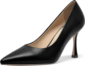 FOGEENA Womens Matte Slip On Pointed Toe Dress Wedding Stiletto Leather High Heel Pumps Shoes 3.14 Inch