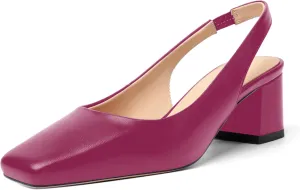 FOGEENA Womens Matte Square Toe Sexy Bridal Slip On Solid Chunky Leather Low Heel Pumps Shoes 2 Inch