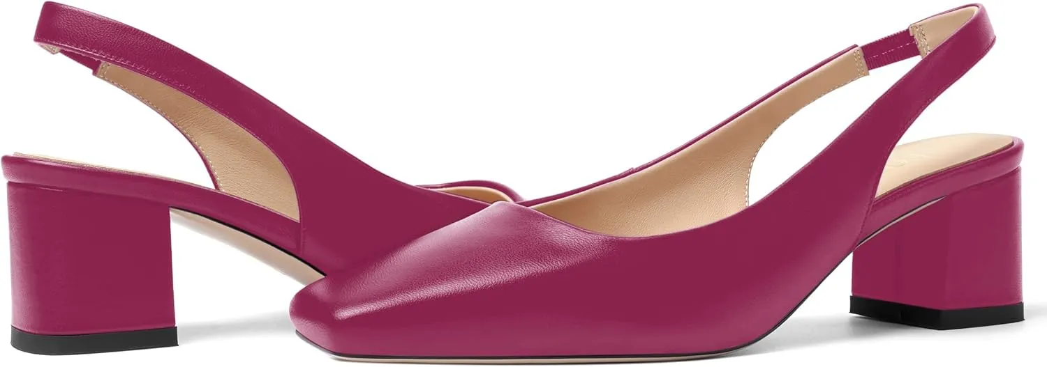 FOGEENA Womens Matte Square Toe Sexy Bridal Slip On Solid Chunky Leather Low Heel Pumps Shoes 2 Inch