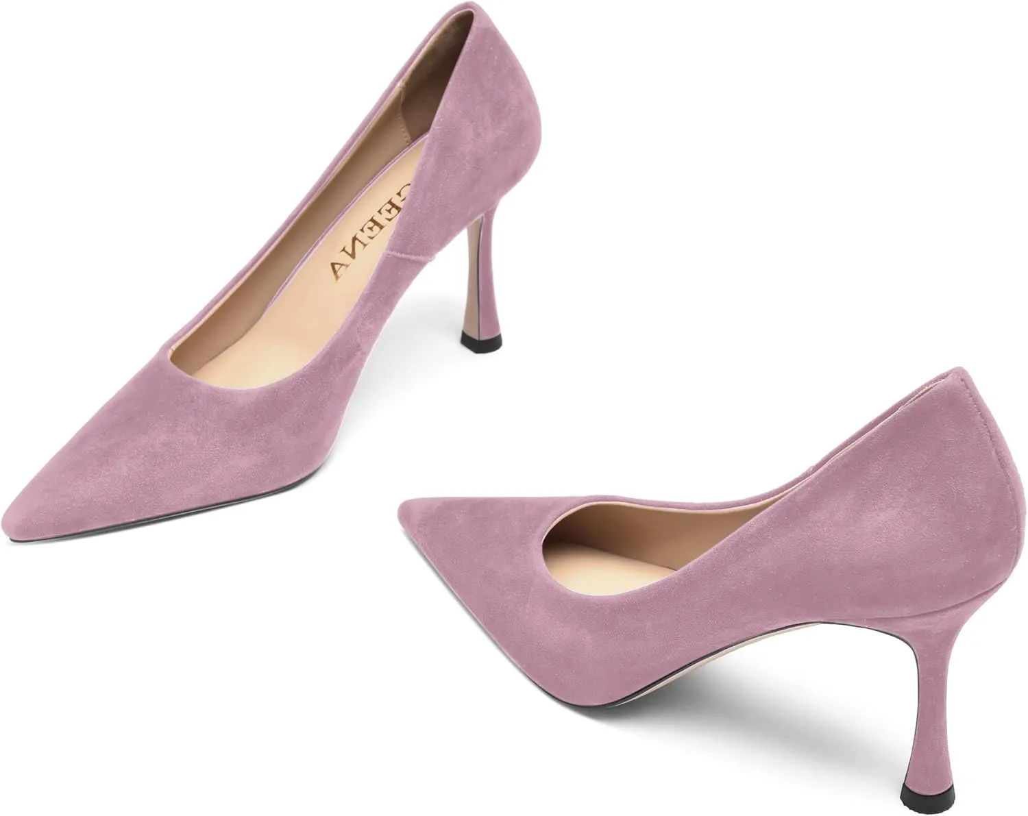 FOGEENA Womens Party Slip On Solid Pointed Toe Suede Fashion Stiletto High Heel Pumps Shoes 3.14 Inch