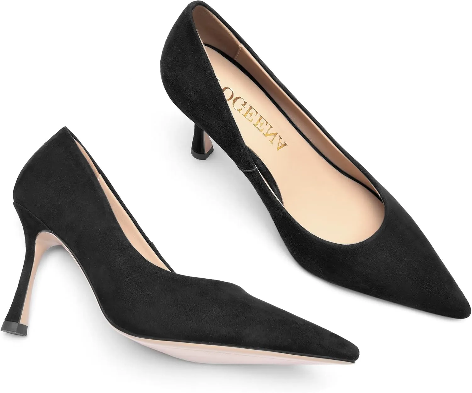 FOGEENA Womens Party Slip On Solid Pointed Toe Suede Fashion Stiletto High Heel Pumps Shoes 3.14 Inch