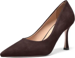 FOGEENA Womens Party Slip On Solid Pointed Toe Suede Fashion Stiletto High Heel Pumps Shoes 3.14 Inch
