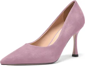 FOGEENA Womens Party Slip On Solid Pointed Toe Suede Fashion Stiletto High Heel Pumps Shoes 3.14 Inch