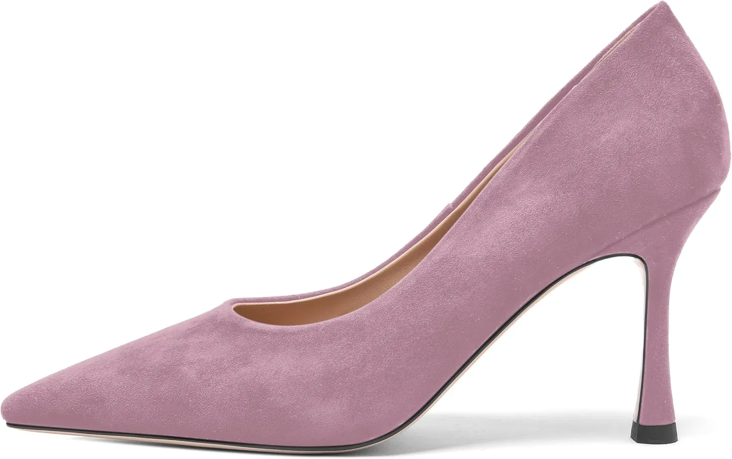 FOGEENA Womens Party Slip On Solid Pointed Toe Suede Fashion Stiletto High Heel Pumps Shoes 3.14 Inch