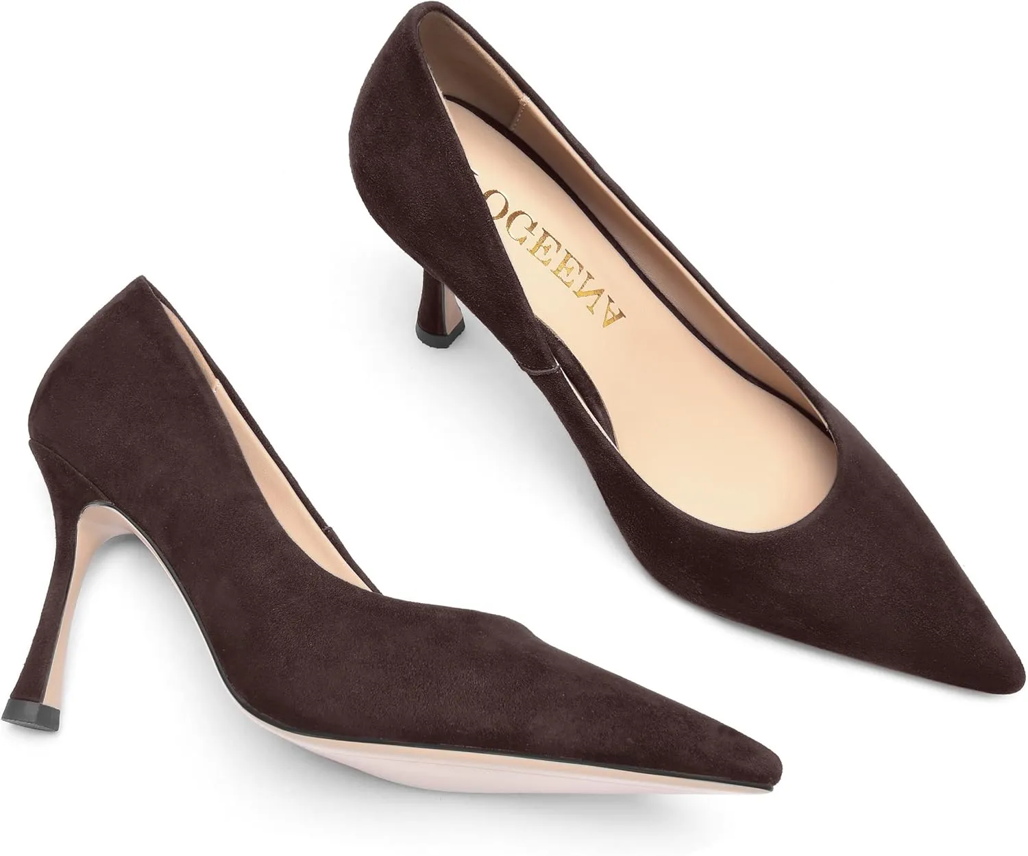 FOGEENA Womens Party Slip On Solid Pointed Toe Suede Fashion Stiletto High Heel Pumps Shoes 3.14 Inch