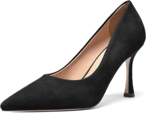 FOGEENA Womens Party Slip On Solid Pointed Toe Suede Fashion Stiletto High Heel Pumps Shoes 3.14 Inch