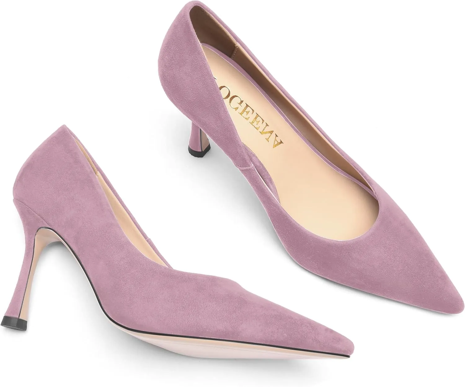 FOGEENA Womens Party Slip On Solid Pointed Toe Suede Fashion Stiletto High Heel Pumps Shoes 3.14 Inch