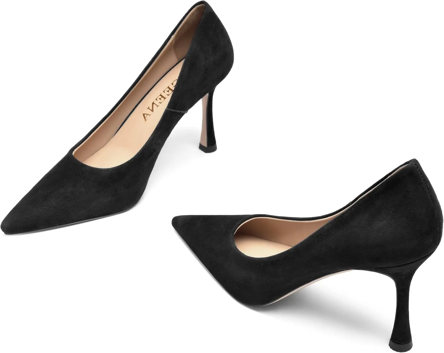 FOGEENA Womens Party Slip On Solid Pointed Toe Suede Fashion Stiletto High Heel Pumps Shoes 3.14 Inch