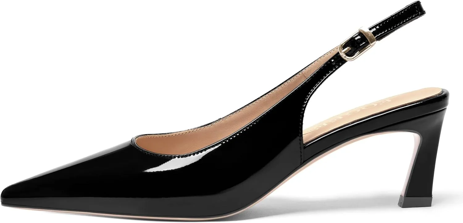 FOGEENA Womens Solid Patent Pointed Toe Dating Ankle Strap Casual Buckle Kitten Leather Low Heel Pumps Shoes 2 Inch