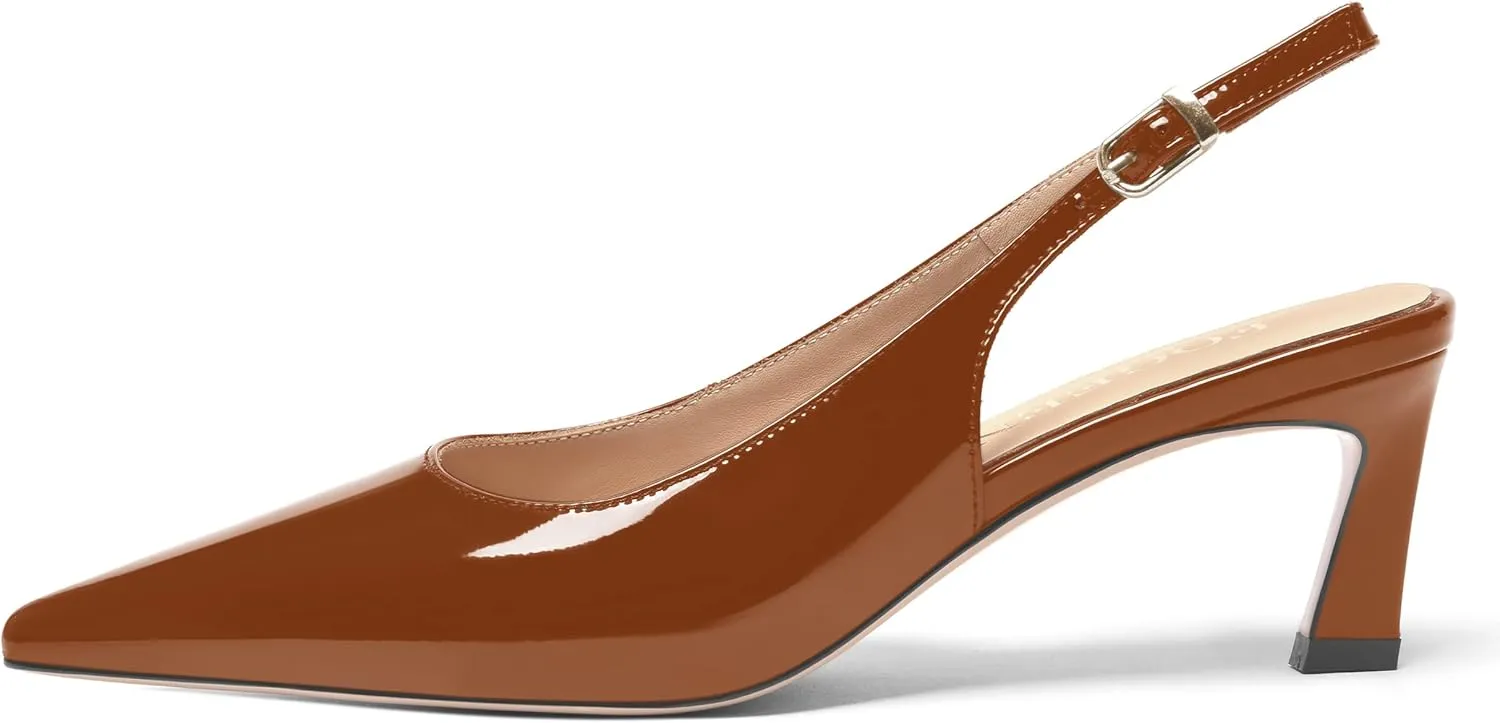FOGEENA Womens Solid Patent Pointed Toe Dating Ankle Strap Casual Buckle Kitten Leather Low Heel Pumps Shoes 2 Inch