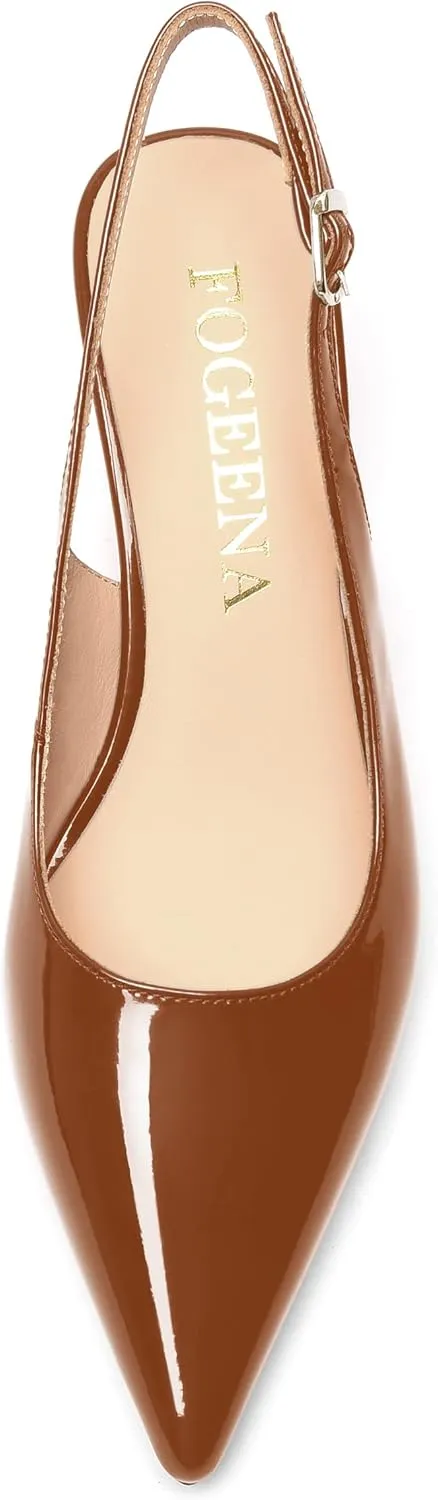 FOGEENA Womens Solid Patent Pointed Toe Dating Ankle Strap Casual Buckle Kitten Leather Low Heel Pumps Shoes 2 Inch