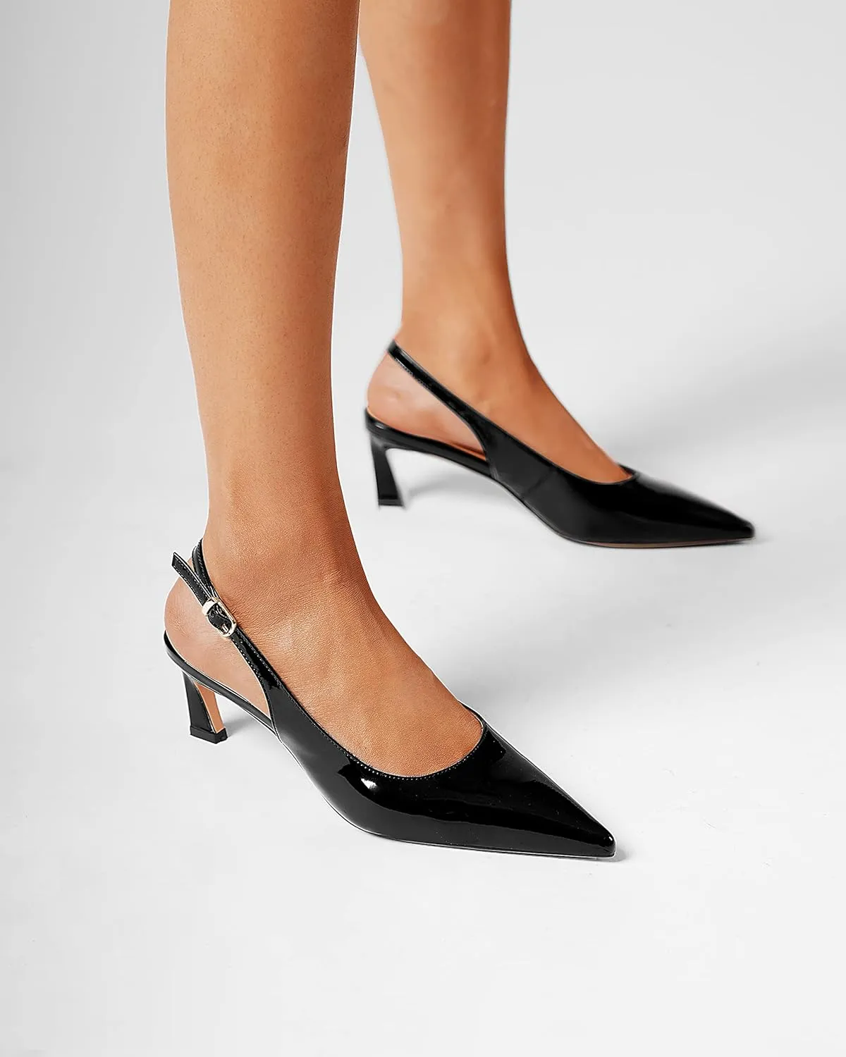 FOGEENA Womens Solid Patent Pointed Toe Dating Ankle Strap Casual Buckle Kitten Leather Low Heel Pumps Shoes 2 Inch