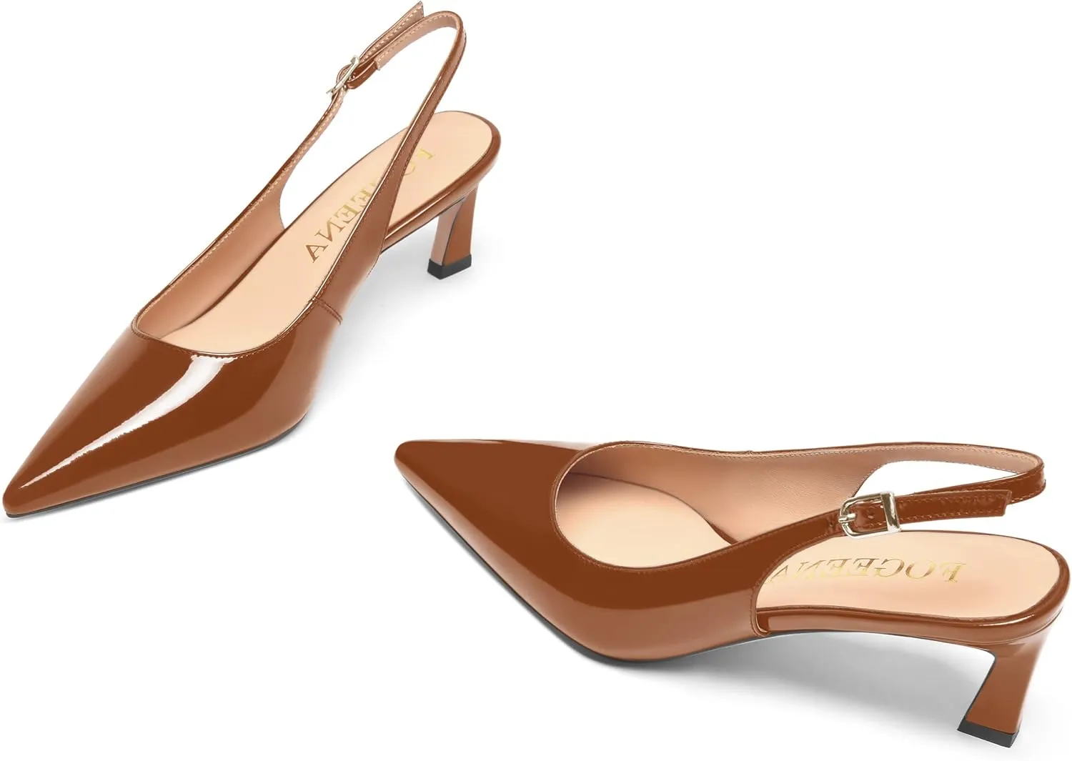 FOGEENA Womens Solid Patent Pointed Toe Dating Ankle Strap Casual Buckle Kitten Leather Low Heel Pumps Shoes 2 Inch