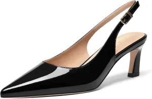 FOGEENA Womens Solid Patent Pointed Toe Dating Ankle Strap Casual Buckle Kitten Leather Low Heel Pumps Shoes 2 Inch