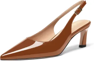 FOGEENA Womens Solid Patent Pointed Toe Dating Ankle Strap Casual Buckle Kitten Leather Low Heel Pumps Shoes 2 Inch
