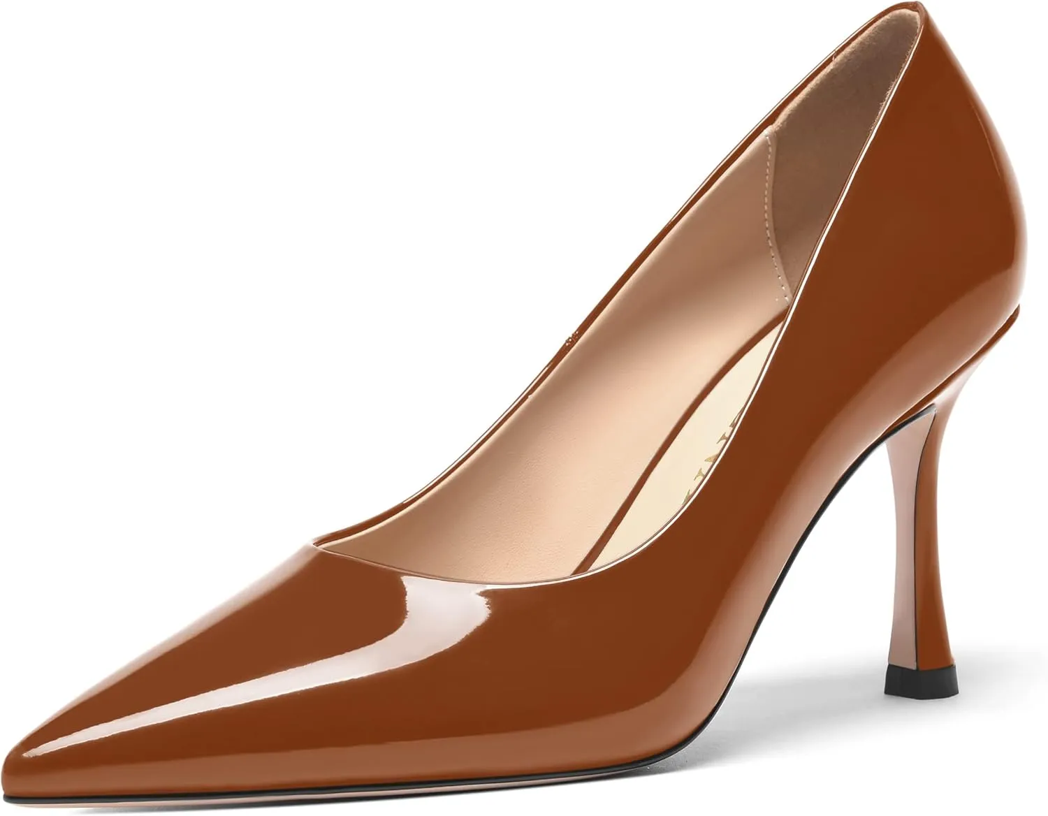 FOGEENA Womens Solid Patent Pointed Toe Sexy Slip On Evening Stiletto Leather High Heel Pumps Shoes 3.14 Inch