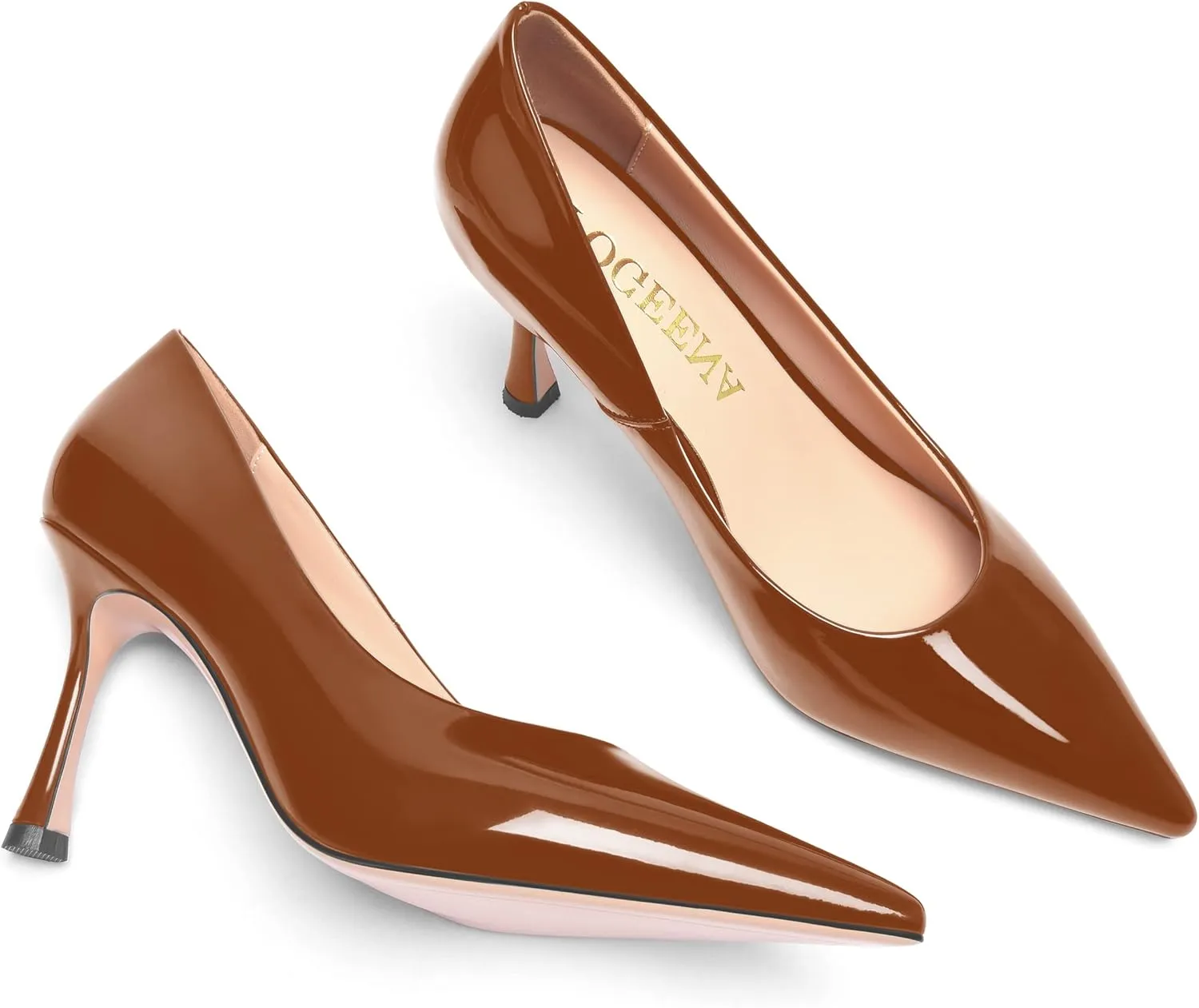 FOGEENA Womens Solid Patent Pointed Toe Sexy Slip On Evening Stiletto Leather High Heel Pumps Shoes 3.14 Inch