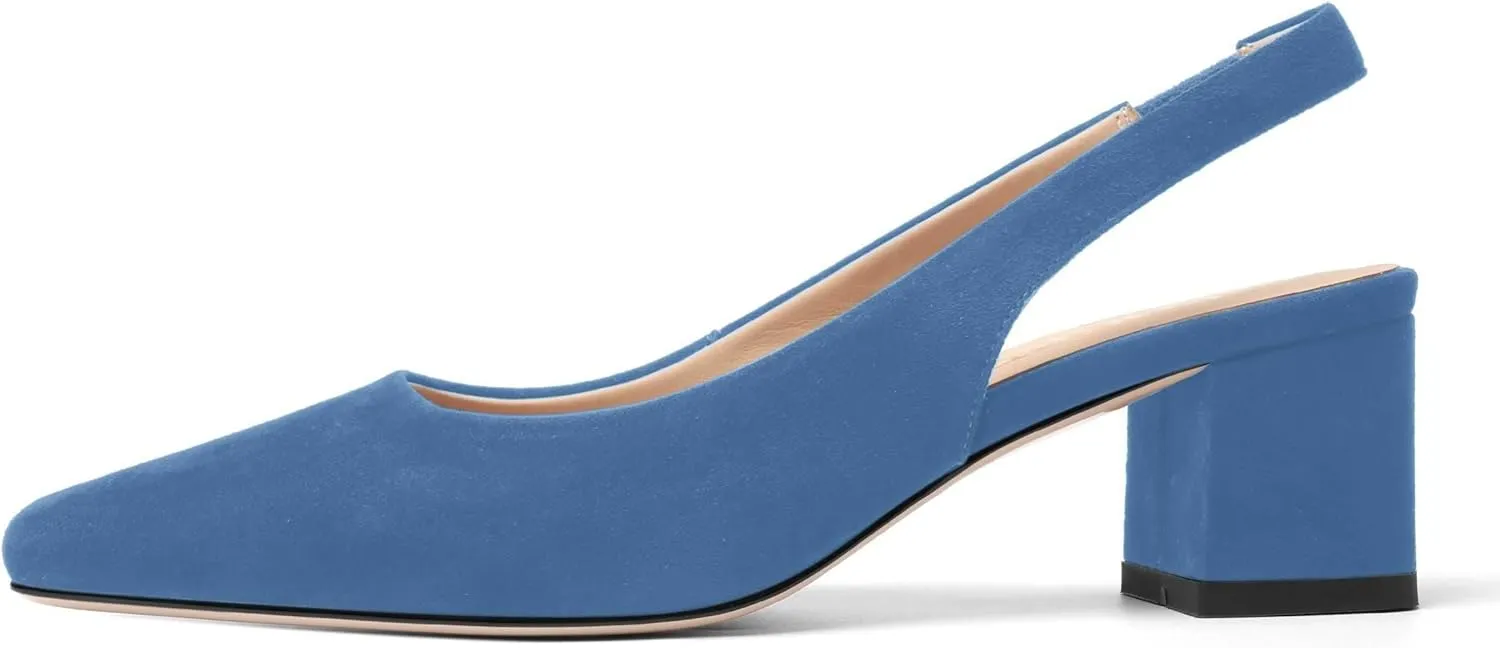 FOGEENA Womens Solid Suede Night Club Slip On Dress Square Toe Chunky Leather Low Heel Pumps Shoes 2 Inch