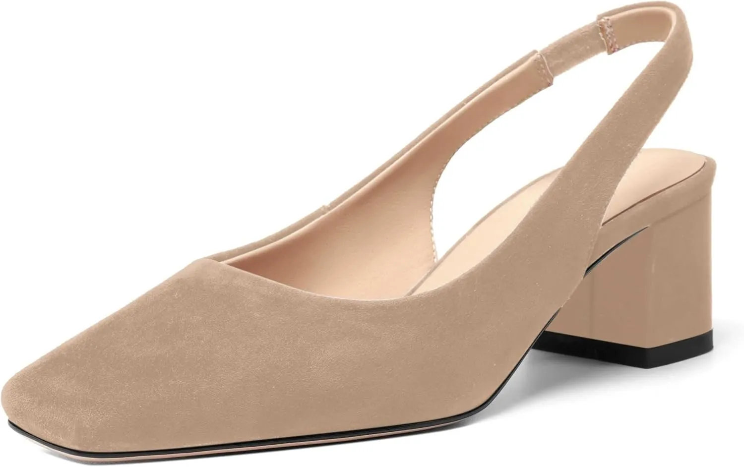 FOGEENA Womens Solid Suede Night Club Slip On Dress Square Toe Chunky Leather Low Heel Pumps Shoes 2 Inch