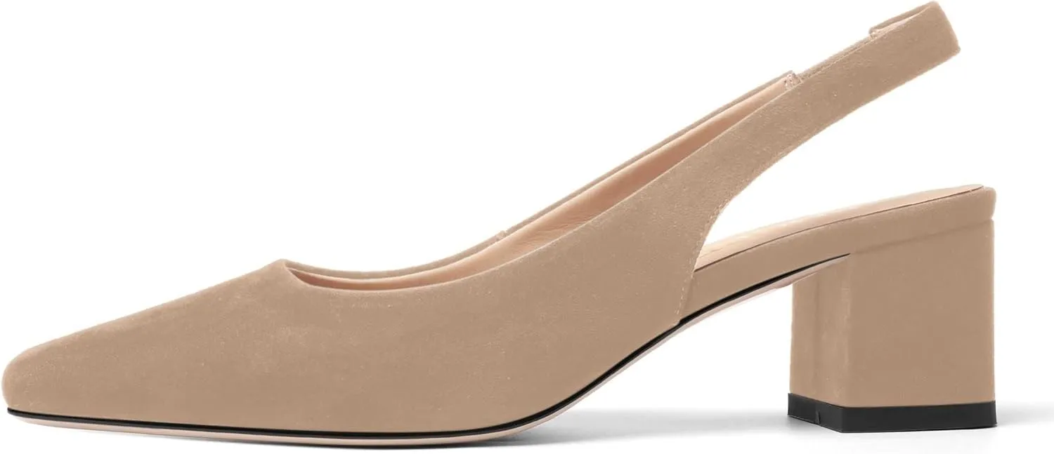 FOGEENA Womens Solid Suede Night Club Slip On Dress Square Toe Chunky Leather Low Heel Pumps Shoes 2 Inch