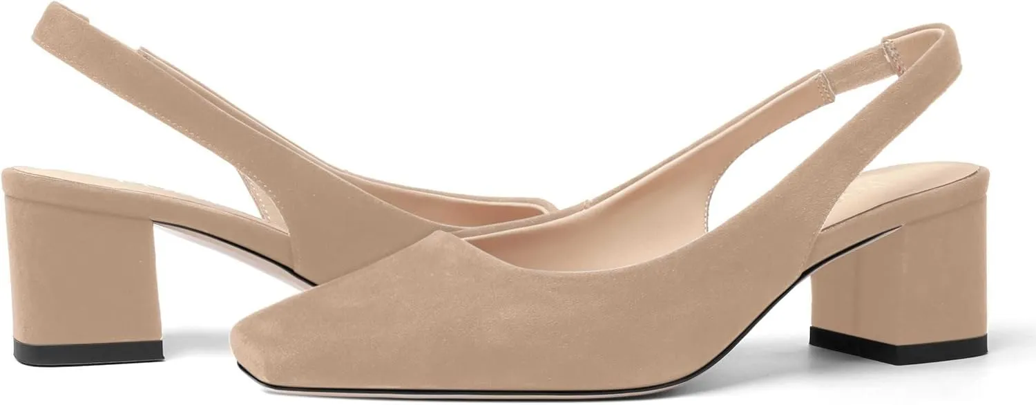 FOGEENA Womens Solid Suede Night Club Slip On Dress Square Toe Chunky Leather Low Heel Pumps Shoes 2 Inch