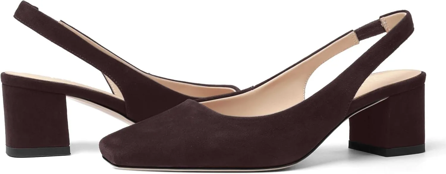 FOGEENA Womens Solid Suede Night Club Slip On Dress Square Toe Chunky Leather Low Heel Pumps Shoes 2 Inch