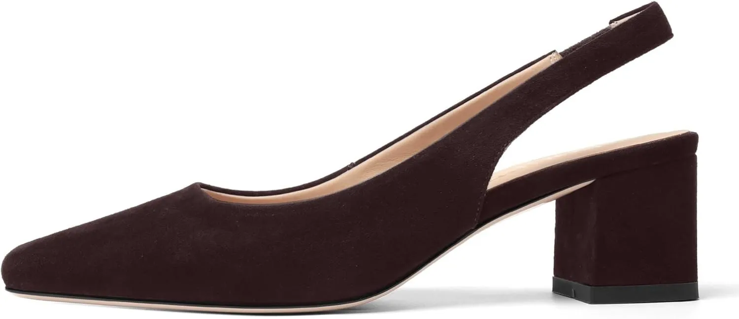 FOGEENA Womens Solid Suede Night Club Slip On Dress Square Toe Chunky Leather Low Heel Pumps Shoes 2 Inch