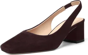 FOGEENA Womens Solid Suede Night Club Slip On Dress Square Toe Chunky Leather Low Heel Pumps Shoes 2 Inch