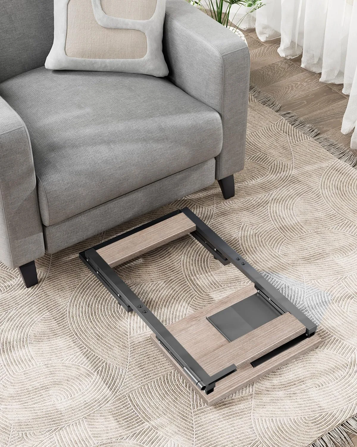 Folding TV Tray for Eating, Foldable Laptop Table with Mouse Tray for Work, C Shaped End Table Couch Desk for Living Room, Bedroom, Greige