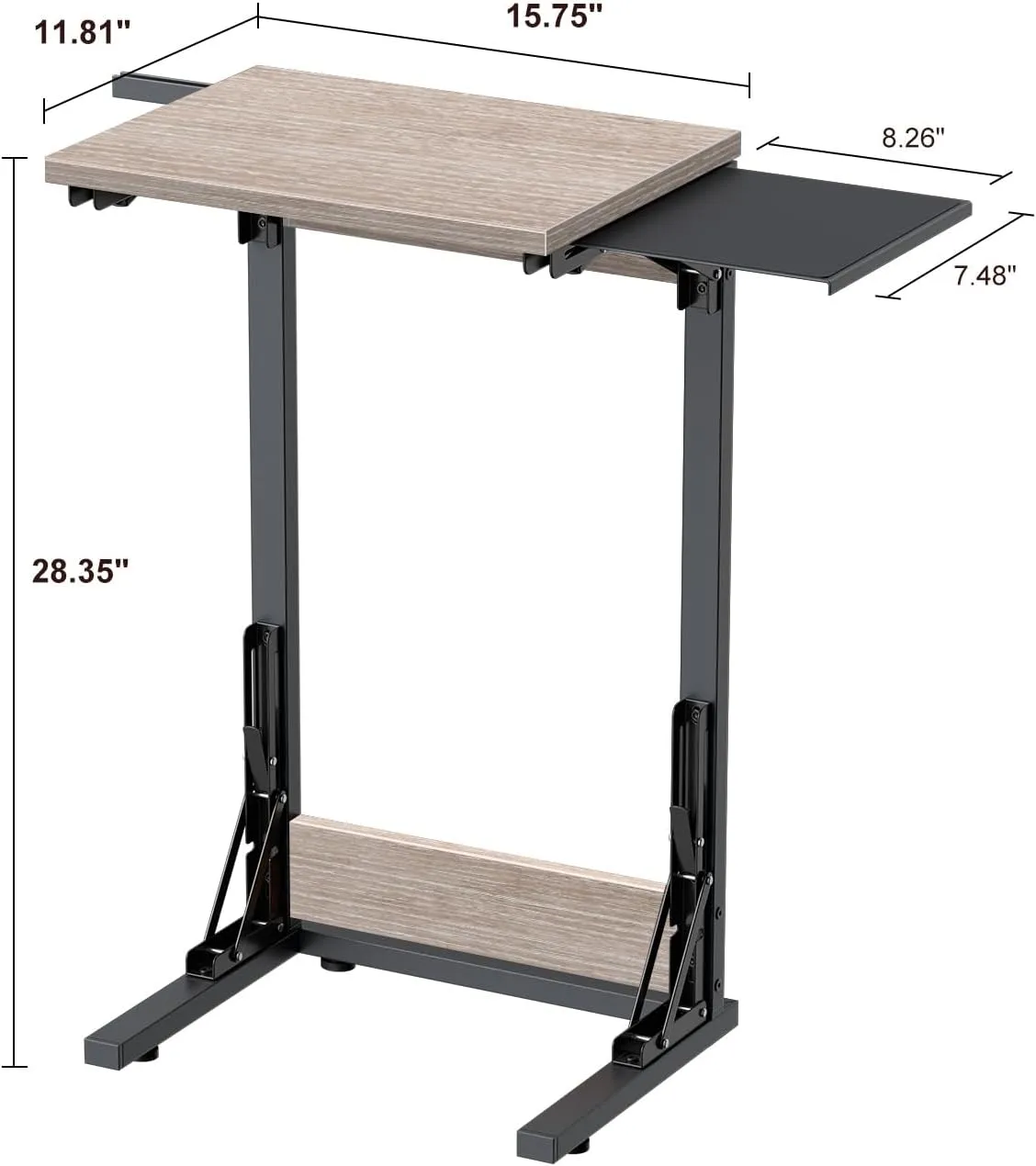 Folding TV Tray for Eating, Foldable Laptop Table with Mouse Tray for Work, C Shaped End Table Couch Desk for Living Room, Bedroom, Greige