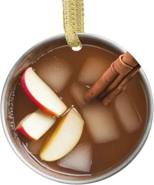 Food-Themed Christmas Ornament Apple Cider Mule Drink with Ice and Cinnamon Xmas Gift, Funny Cute Holiday Tree Decoration for Foodies Lovers Accessory (Flat Design - NOT 3D)