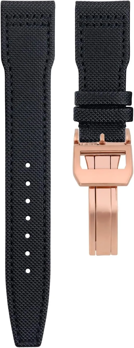 for IWC Spitfire Mark 18 Portugieser Portofino TOP Gun Pilot IW3777 Wristband Nylon Canvas Leather Watchbands 20mm 21mm 22mm (Black Rose Buckle A,21MM)