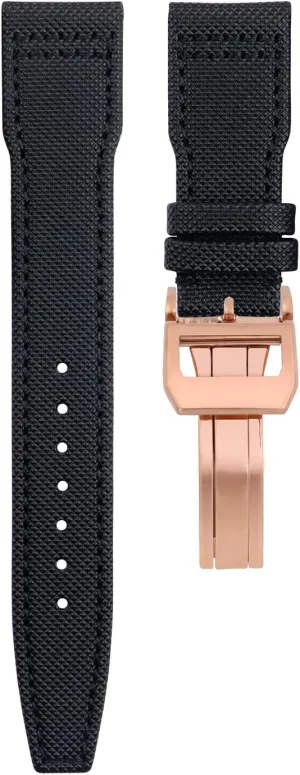 for IWC Spitfire Mark 18 Portugieser Portofino TOP Gun Pilot IW3777 Wristband Nylon Canvas Leather Watchbands 20mm 21mm 22mm (Black Rose Buckle A,21MM)