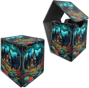 for MTG Commander Deck Box, Card Storage Box Fits 100  Sleeved Cards, PU Leather Large Size Strong Magnet Card Deck Case Holder for Board Game Magic MTG TCG CCG, Creek Chateau