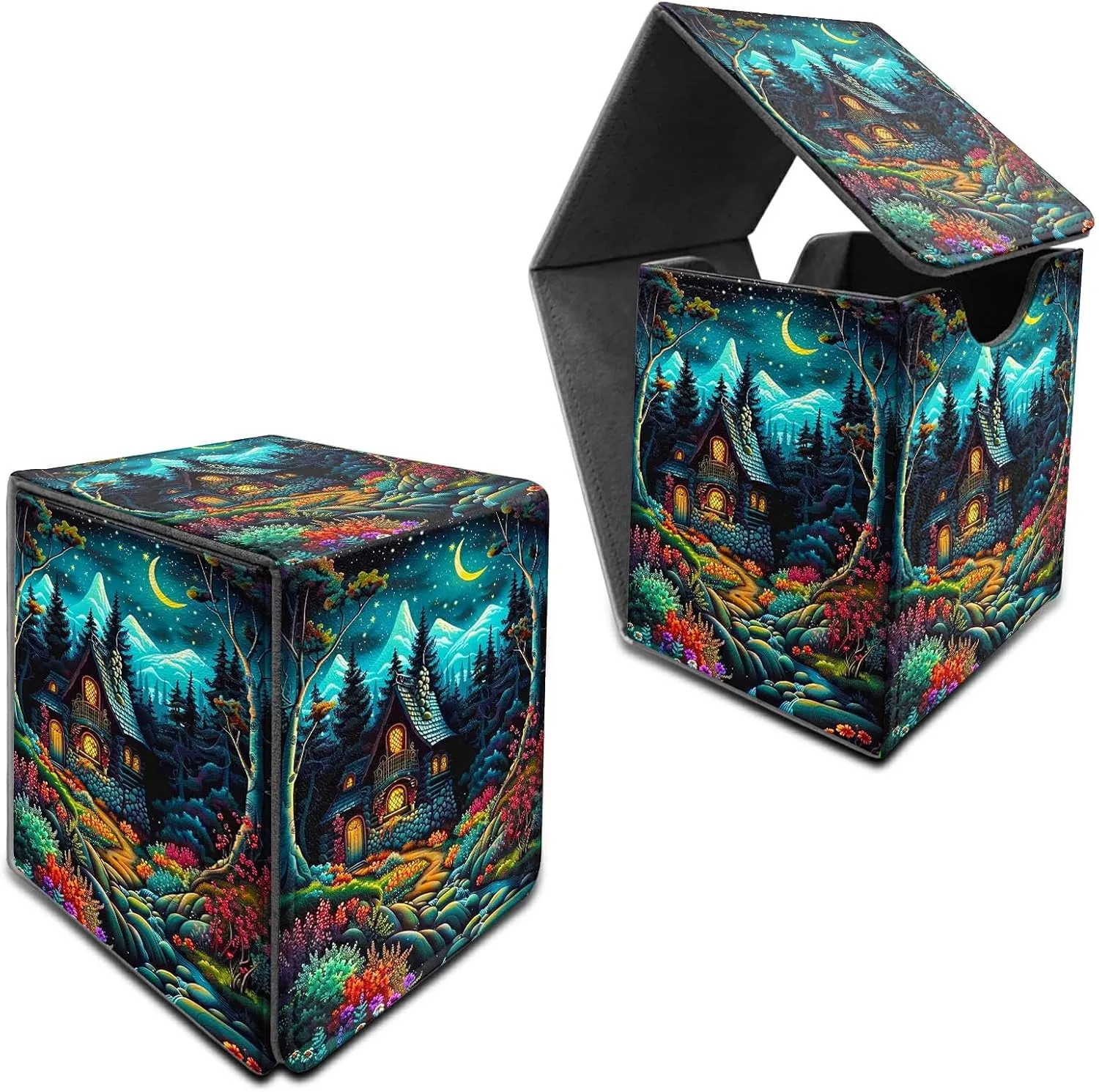 for MTG Commander Deck Box, Card Storage Box Fits 100  Sleeved Cards, PU Leather Large Size Strong Magnet Card Deck Case Holder for Board Game Magic MTG TCG CCG, Creek Chateau