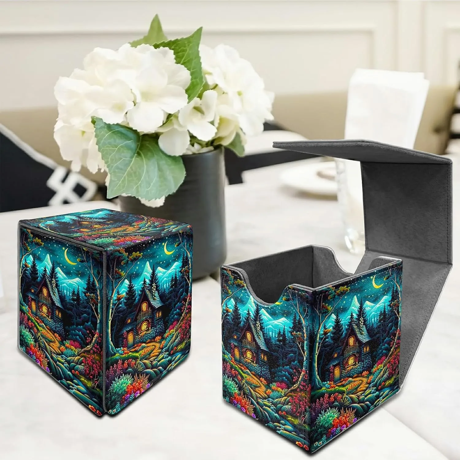 for MTG Commander Deck Box, Card Storage Box Fits 100  Sleeved Cards, PU Leather Large Size Strong Magnet Card Deck Case Holder for Board Game Magic MTG TCG CCG, Creek Chateau