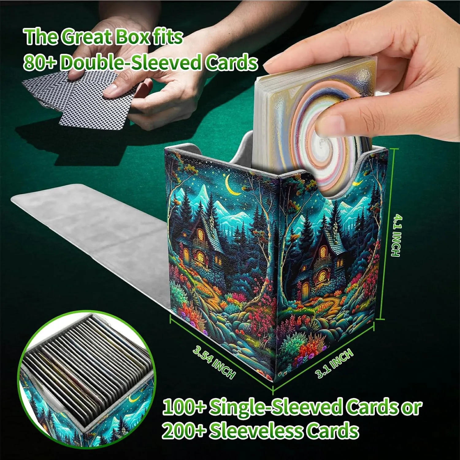 for MTG Commander Deck Box, Card Storage Box Fits 100  Sleeved Cards, PU Leather Large Size Strong Magnet Card Deck Case Holder for Board Game Magic MTG TCG CCG, Creek Chateau