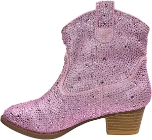 Forever Girls Rhinestone Cowboy Boots Kids Low Heel Dress Booties